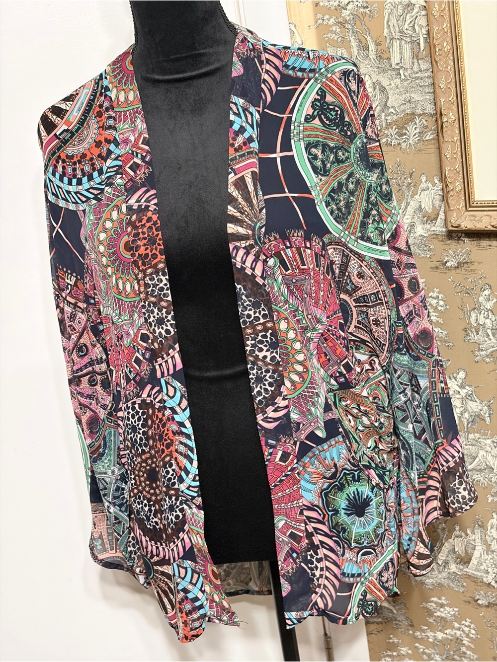 Women's Multicolor Patterned Kimono Jacket - Picture 9 of 12
